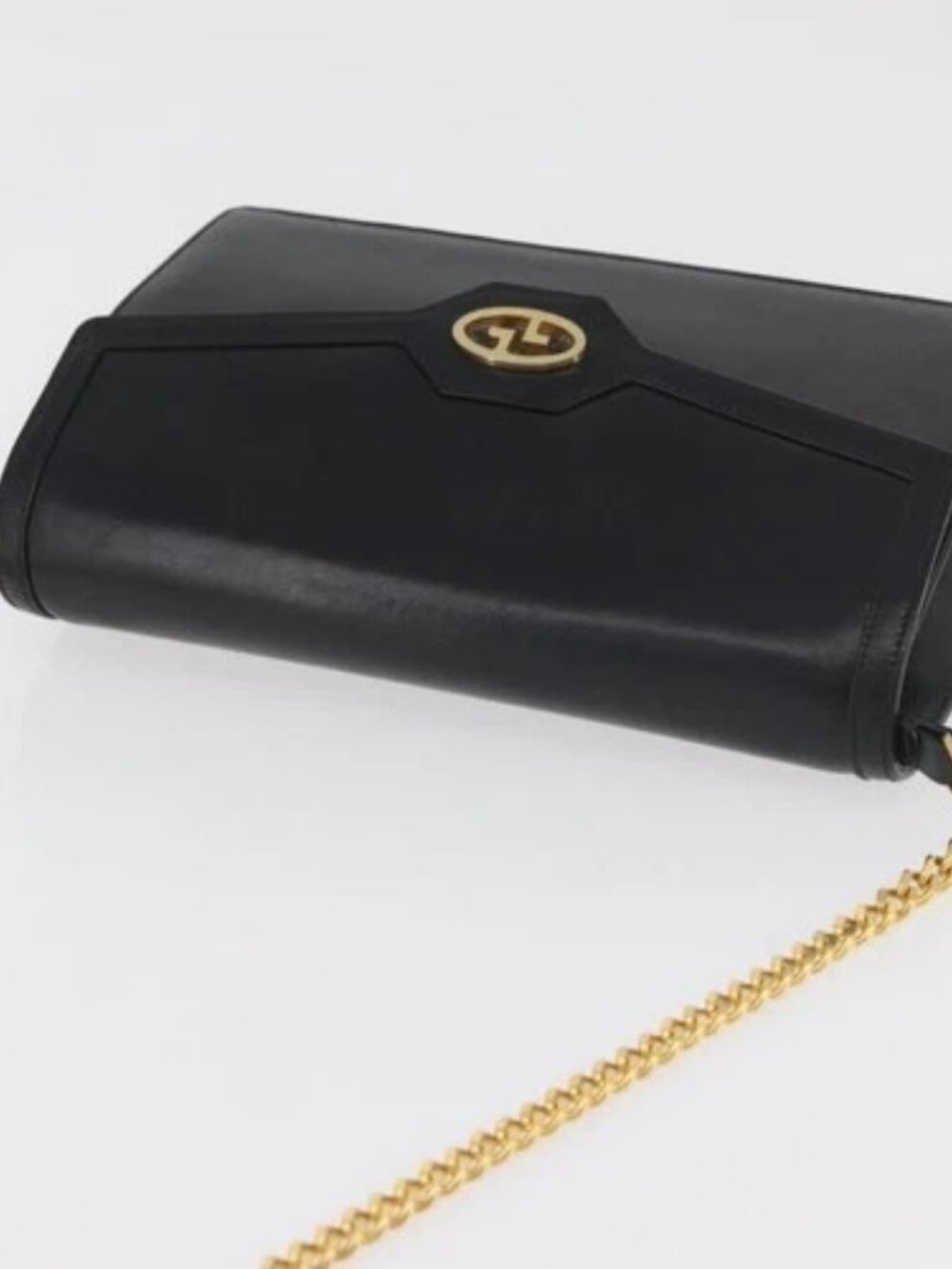 GUCCI Chain Shoulder Bag Leather Black Gold Auth 182515 - Picture 6 of 16